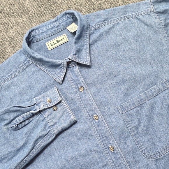L.L. Bean Tops - LL Bean Women's Large Denim Button Down Shirt Blue Cotton Long Sleeve P846